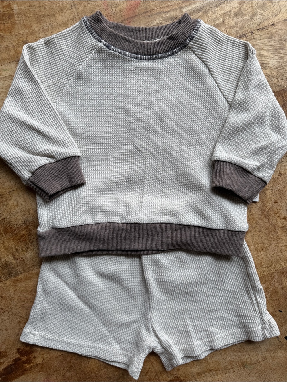 Waffle Knit Two-Piece Colorblock Set